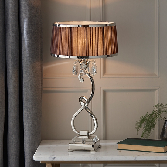 Oksana Medium Chocolate Shade Table Lamp In Polished Nickel