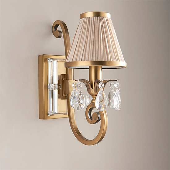 Oksana Single Beige Shade Wall Light In Antique Brass