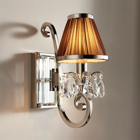 Oksana Single Chocolate Shade Wall Light In Polished Nickel