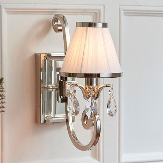 Oksana Single White Shade Wall Light In Polished Nickel