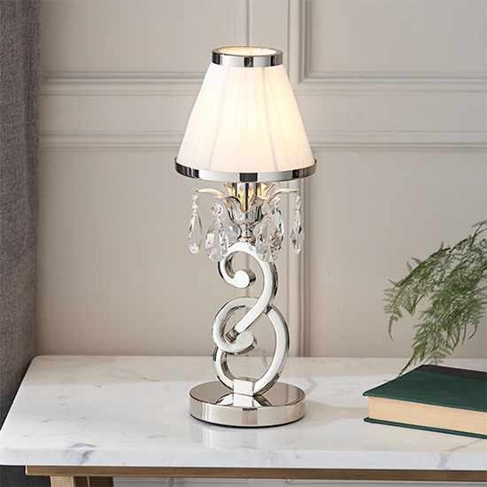 Oksana Small White Shade Table Lamp In Polished Nickel