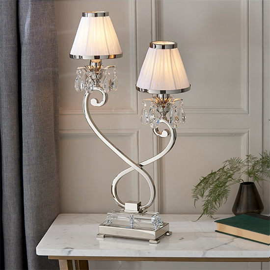 Oksana Twin White Shade Table Lamp In Polished Nickel
