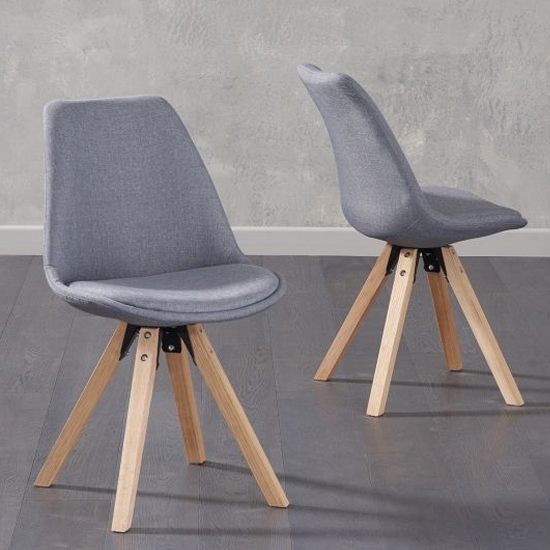 Olivier Dark Grey Fabric Dining Chairs With Square Oak Legs In Pair