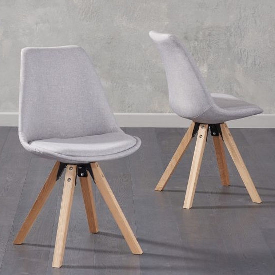 Olivier Light Grey Fabric Dining Chairs With Square Oak Legs In Pair
