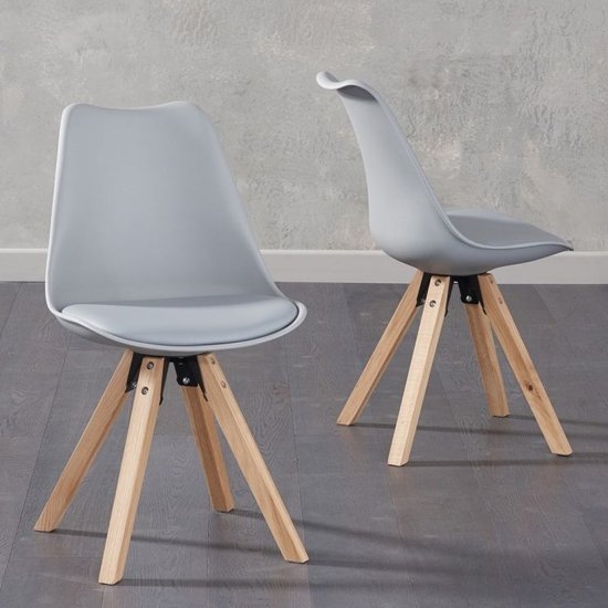 Olivier Light Grey Faux Leather Dining Chairs With Square Oak Legs In Pair