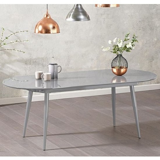 Opel Extending Dining Table In Light Grey High Gloss