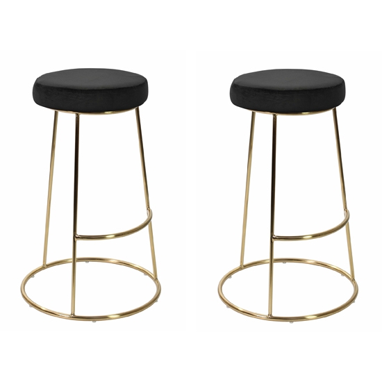 Opera Black Velvet Bar Stools In Pair