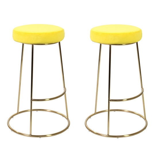 Opera Yellow Velvet Bar Stools In Pair