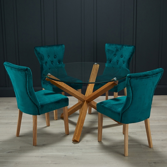 Oporto Glass Top Large Dining Table With 4 Naples Peacock Chairs