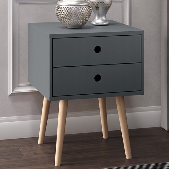 Options Scandia Dark Blue 2 Drawers Bedside Cabinet With Wooden Legs