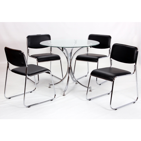 Orkney Round Clear Glass Dining Set With 4 Chairs