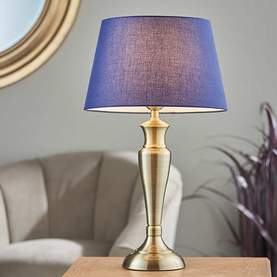 Oslo And Evie Large Navy Shade Table Lamp In Antique Brass