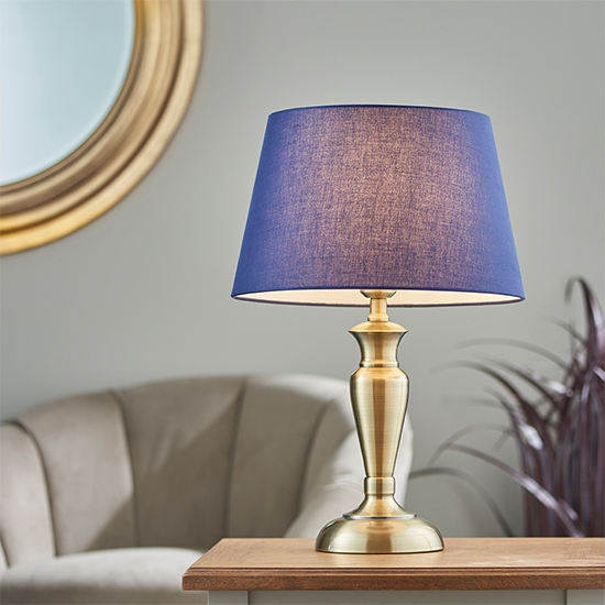 Oslo And Evie Small Navy Shade Table Lamp In Antique Brass