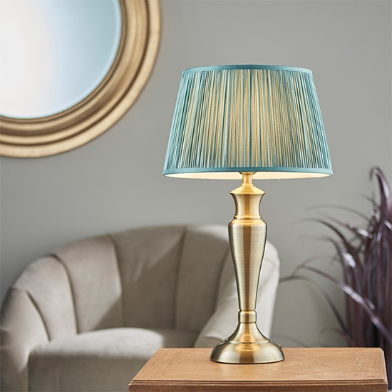 Oslo And Freya Large Fir Shade Table Lamp In Antique Brass