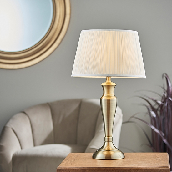 Oslo And Freya Large Vintage White Shade Table Lamp In Antique Brass