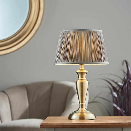 Oslo And Freya Medium Charcoal Shade Table Lamp In Antique Brass