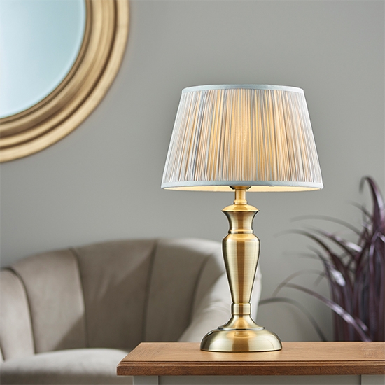 Oslo And Freya Medium Silver Shade Table Lamp In Antique Brass