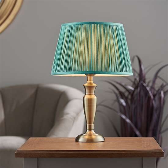 Oslo And Freya Small Fir Shade Table Lamp In Antique Brass