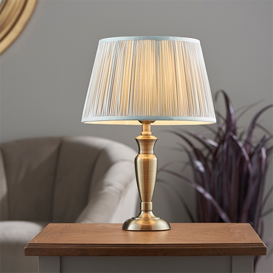 Oslo And Freya Small Silver Shade Table Lamp In Antique Brass