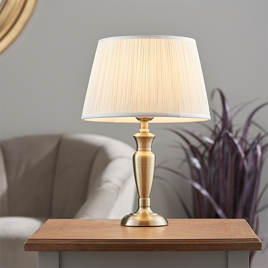 Oslo And Freya Small Vintage White Shade Table Lamp In Antique Brass