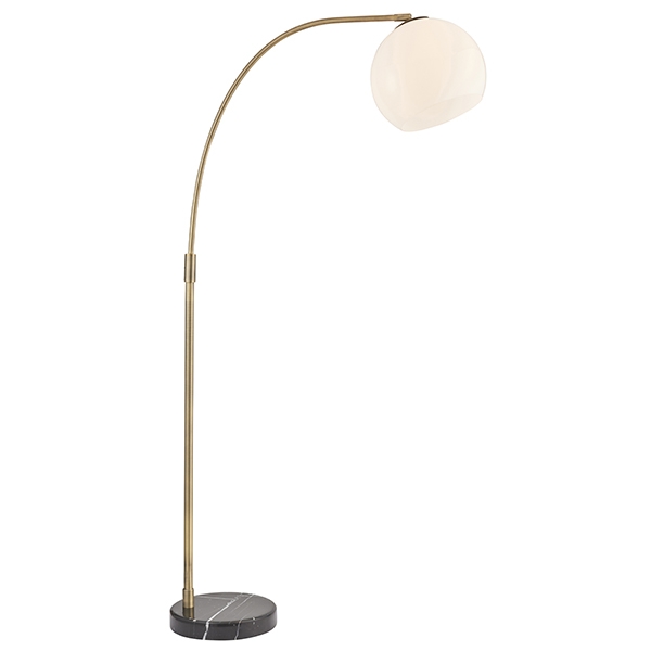 Otto Gloss White Glass Shade Floor Lamp In Black Polished Marble Base