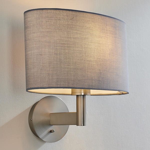 Owen Grey Ellipse Shade Wall Light In Matt Nickel