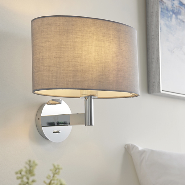 Owen Grey Ellipse Shade Wall Light In Polished Chrome