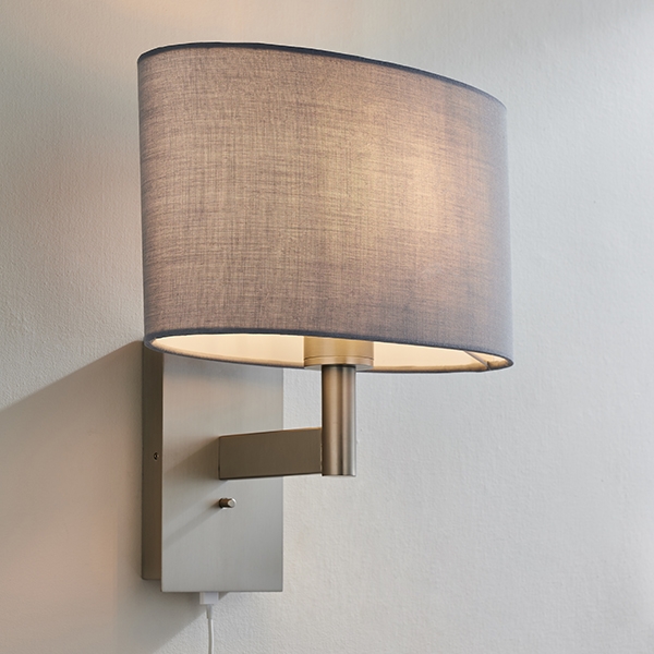 Owen Grey Ellipse Shade Wall Light With Usb In Matt Nickel