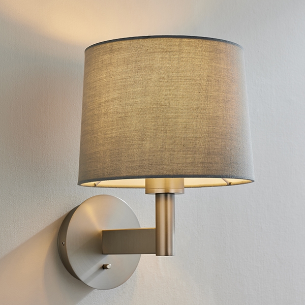 Owen Grey Taper Shade Wall Light In Matt Nickel