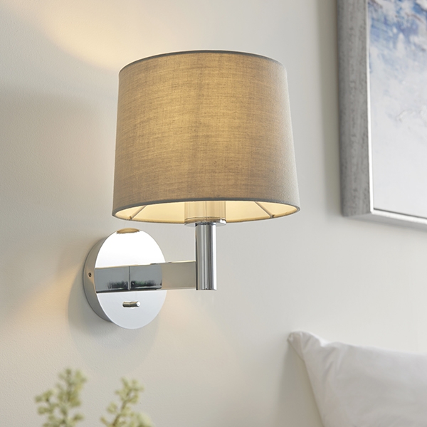 Owen Grey Taper Shade Wall Light In Polished Chrome