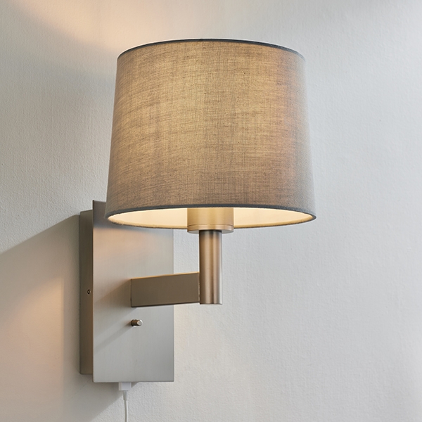 Owen Grey Taper Shade Wall Light With Usb In Matt Nickel