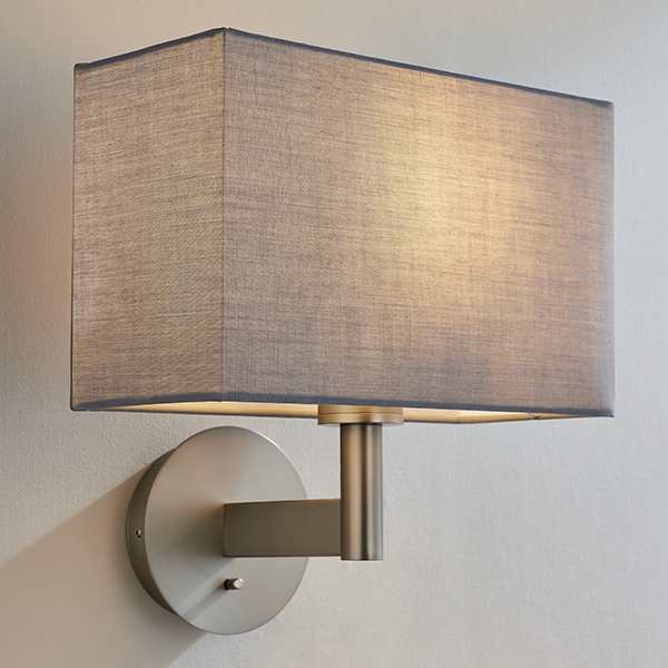 Owen Rectangular Grey Shade Wall Light In Matt Nickel