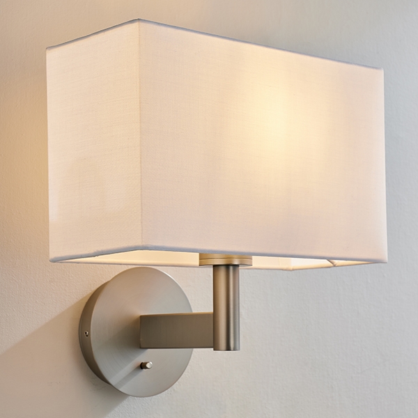 Owen Rectangular White Shade Wall Light In Matt Nickel