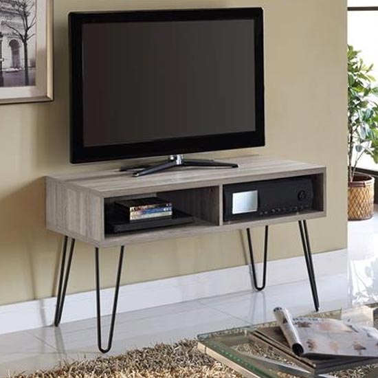 Owen Retro Wooden Tv Stand In Distressed Grey Oak