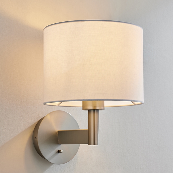 Owen White Cylinder Shade Wall Light In Matt Nickel