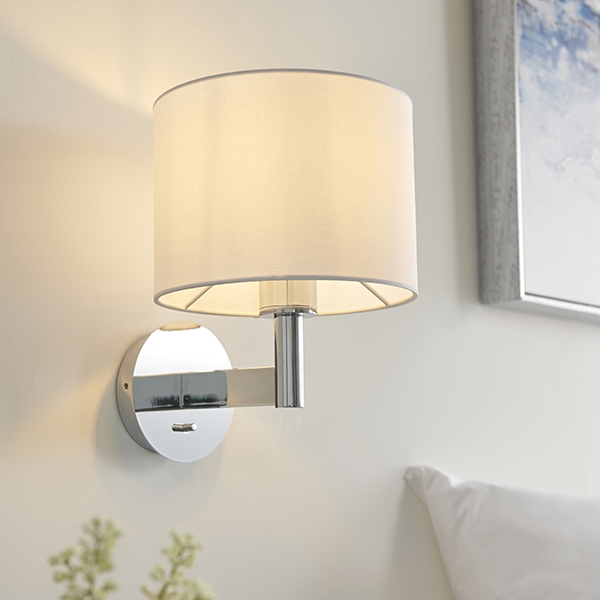Owen White Cylinder Shade Wall Light In Polished Chrome