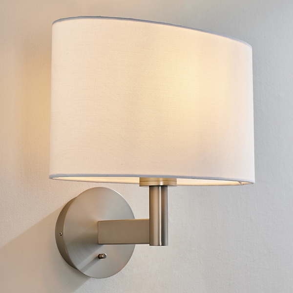 Owen White Ellipse Shade Wall Light In Matt Nickel