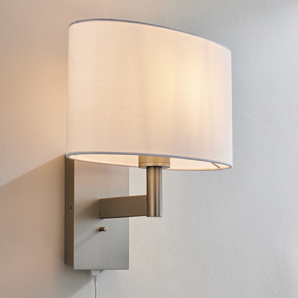 Owen White Ellipse Shade Wall Light With Usb In Matt Nickel