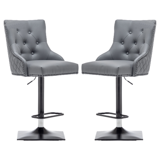 Oxford Lion Knocker Grey Faux Leather Bar Chairs In Pair