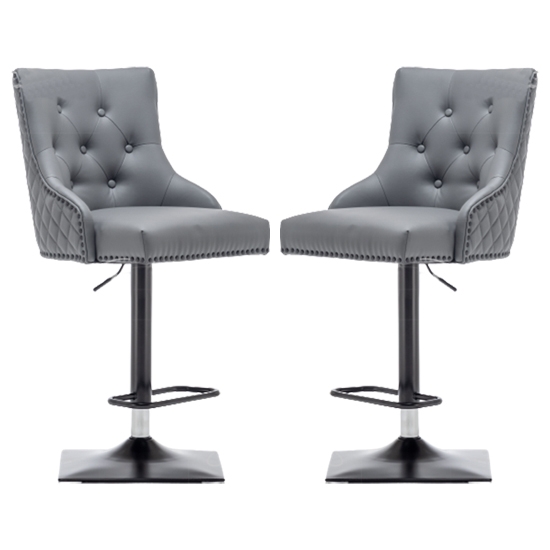 Oxford Lion Knocker Grey Faux Leather Bar Chairs In Pair