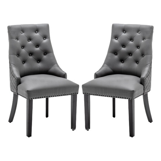 Oxford Lion Knocker Grey Faux Leather Dining Chairs In Pair