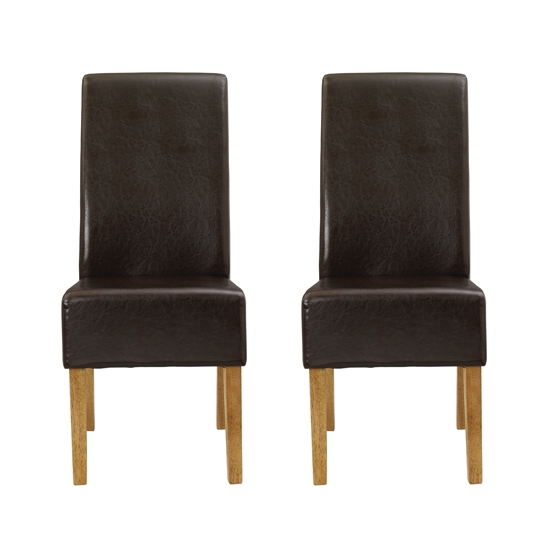 Padstow Brown Faux Leather Dining Chairs In Pair