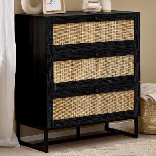 Padstow Wooden Chest Of 3 Drawers In Black