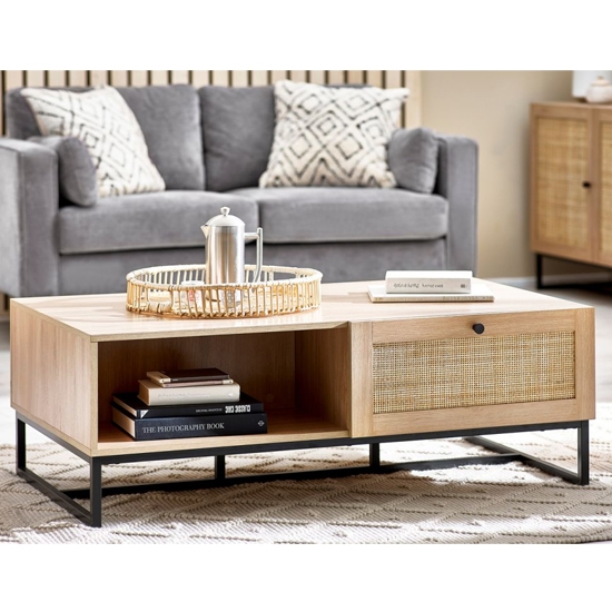 Padstow Wooden Coffee Table In Oak With 2 Drawers