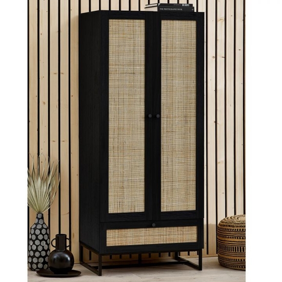 Padstow Wooden Wardrobe In Black With 2 Doors 1 Drawer