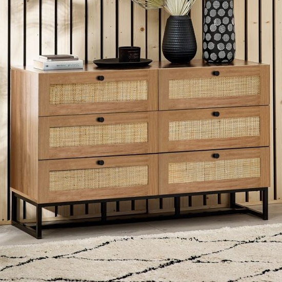 Padstow Wide Wooden Chest Of 6 Drawers In Oak