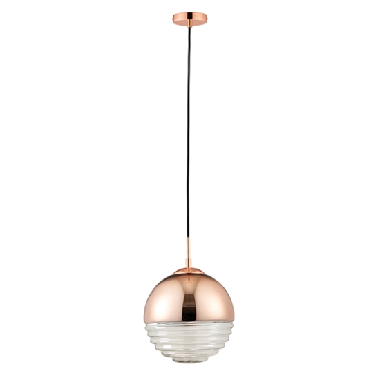 Paloma Clear Ribbed Glass Ceiling Pendant Light In Polished Copper
