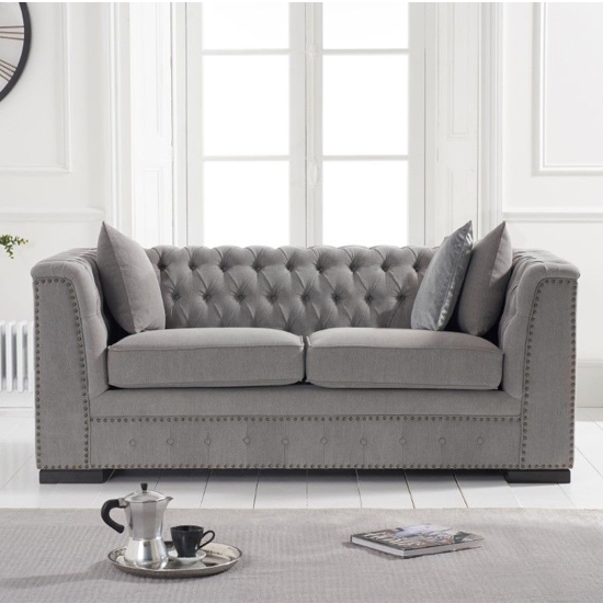 Pauletta Linen Fabric Upholstered 2 Seater Sofa In Grey