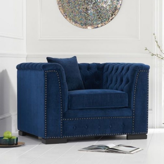 Pauletta Velvet Upholstered Armchair In Blue