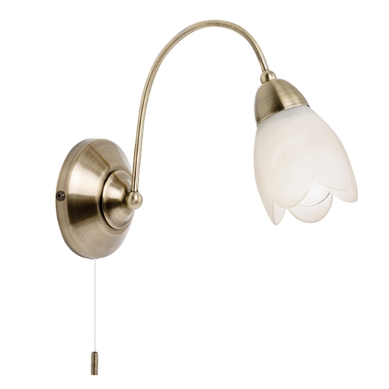 Petal Matt Opal Glass Wall Light In Antique Brass